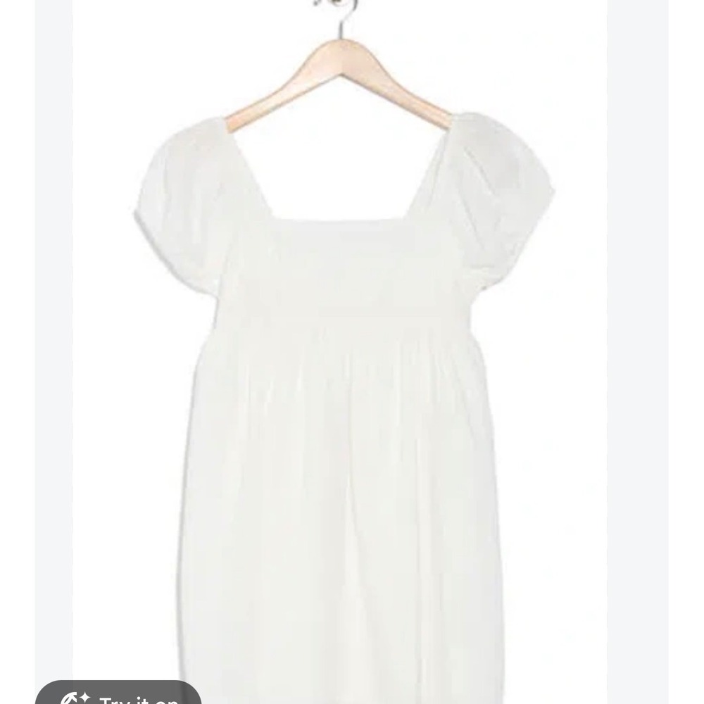 Abound Womens White Cotton Puff Sleeve Babydoll Dress Square Neck Size Med